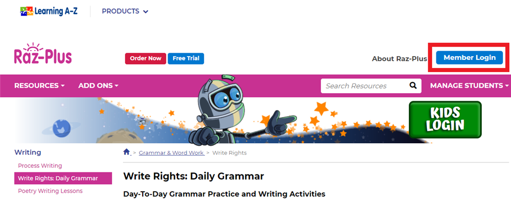 hướng dẫn sử dụng tài khoản Teacher KidsA-Z: tải về bộ học liệu dạy kỹ năng viết tiếng Anh Write Rights của Raz Kids mở rộng/Raz Plus